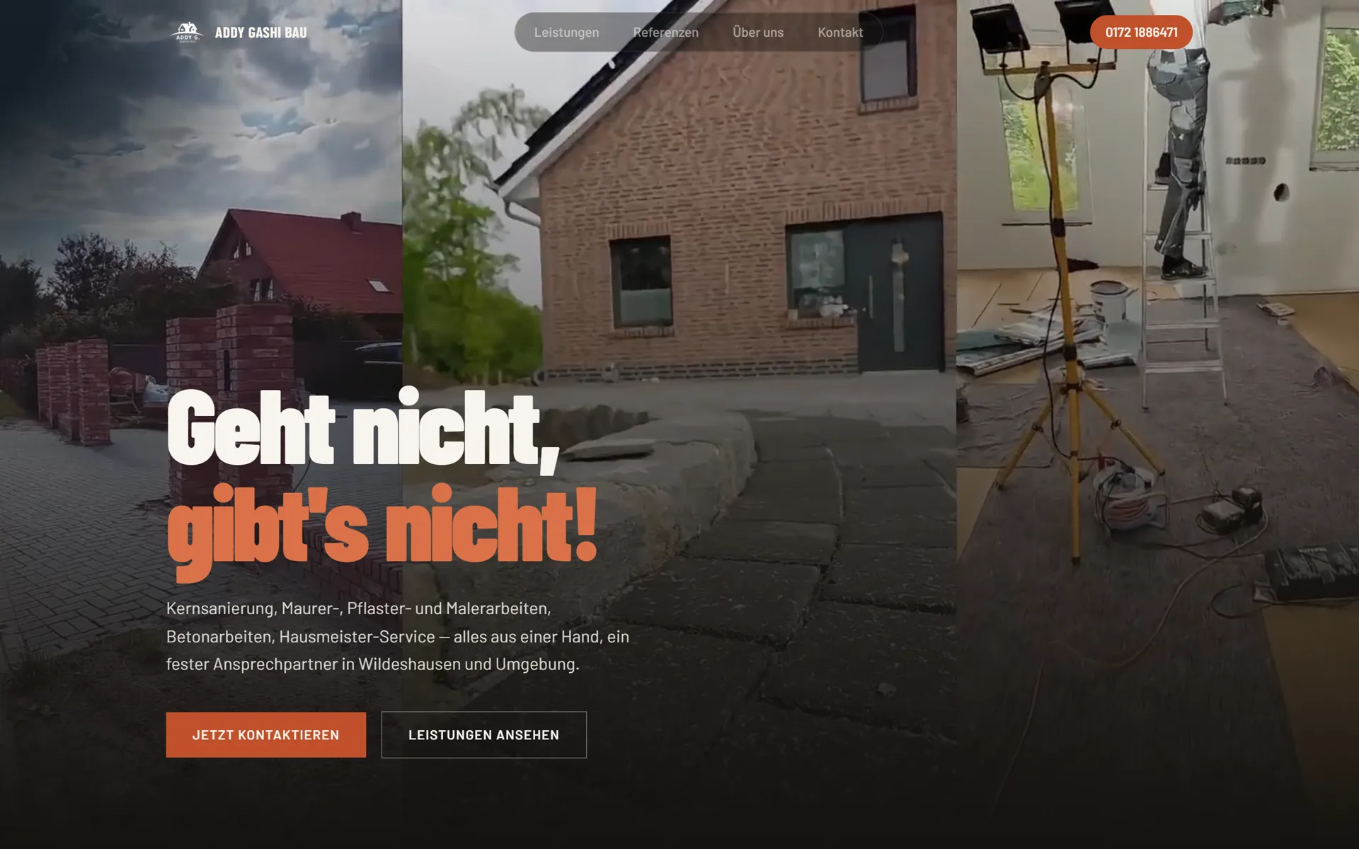 Screenshot der Startseite von Addy Gashi Bau